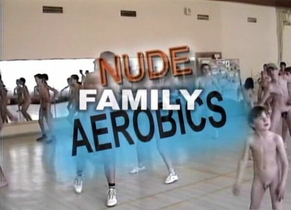 The company of nudists of children and adults is engaged in aerobics