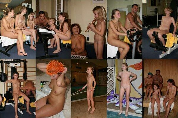 Sports in the pool - a family nudism