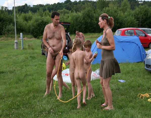 Naturists arrived on the nature on a car
