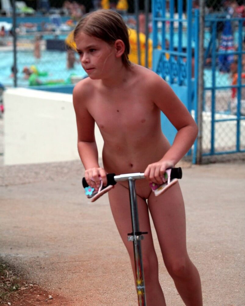 Pool-Side Naturist Scooter pics - Nudism and naturism value harmony and balance